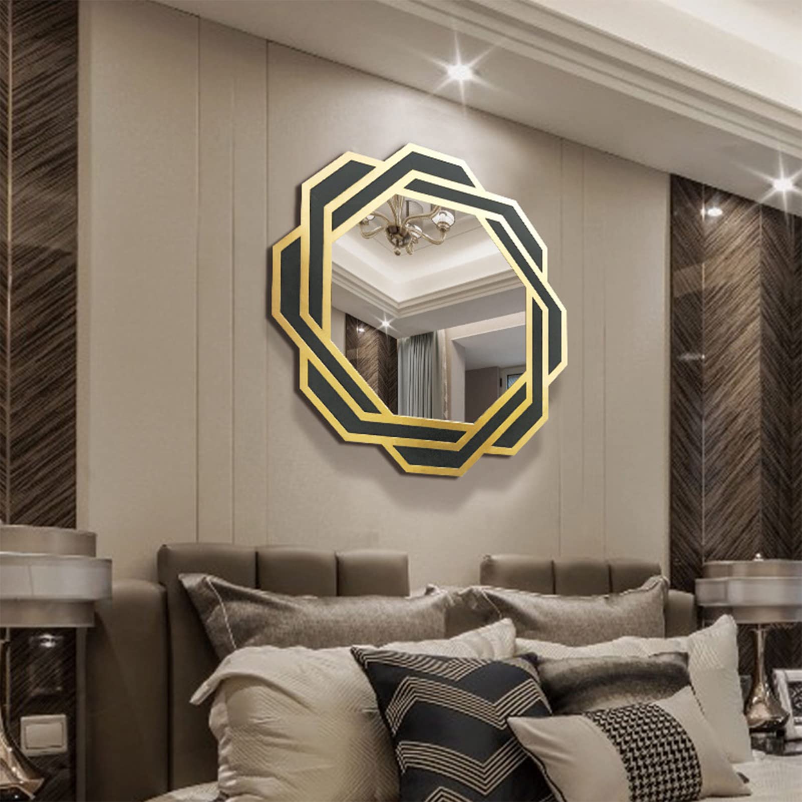 Dekorative Wandspiegel,Geometrischer Metall Spiegel Sunburst Wandspiegel,Wandspiegel Hängender Akzentspiegel für Schlafzimmer Schränke Wohnzimmer Dekor