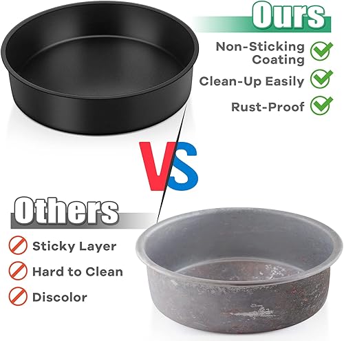 Miniatura 4 de TeamFar Juego de 3 moldes redondos de 8 pulgadas para tartas, con revestimiento antiadherente, núcleo de acero inoxidable para cumpleaños, fiestas,