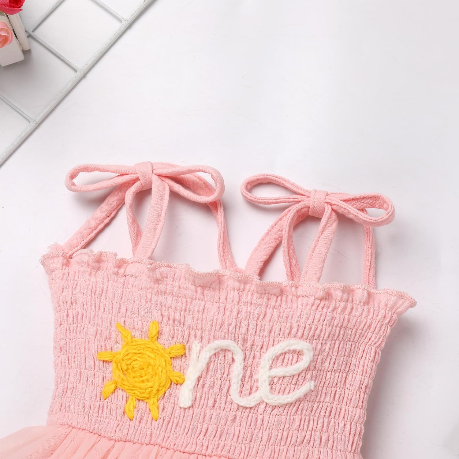 IBTOM CASTLE Baby Girl 1st Birthday Outfit Floral Strawberry Smocked Tutu Dress One Year Old Birthday Cake Smash Photoshoot