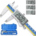 Calipers Vernier numériques, Preciva 6 outil de mesure de l'étrier de pouce grand LCD Micromètre électronique en acier inoxydable à écran avec des conversions fraction/pouce/métrique, fonction d'arrêt automatique