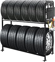 ZUIWAN Rolling Tire Rack for Garage: Adjustable 660lb Metal Stand with Foldable Tool Board, Locking Swivel Casters, 59" Tall