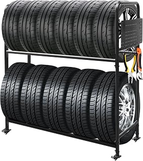 ZUIWAN Rolling Tire Rack for Garage: Adjustable 660lb Metal Stand with Foldable Tool Board, Locking Swivel Casters, 59" Tall
