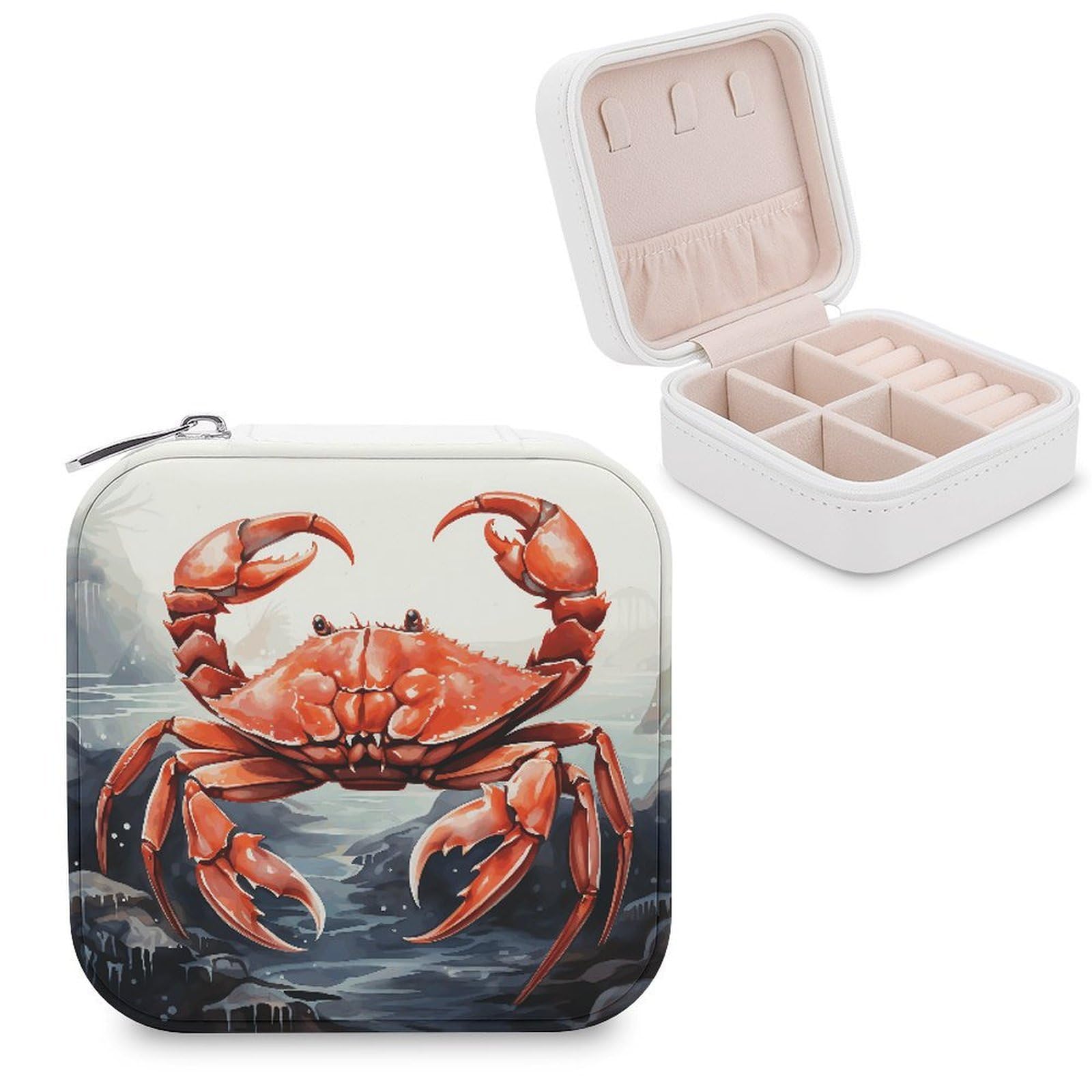 VstaDank Red Crab Sea Jewelry Box Beautiful Portable Ring Boxes Cute Large-Capacity Jewelry Case Jewelry Organizer for Mothers Gifts for Earrings Rings Hand Bracelet