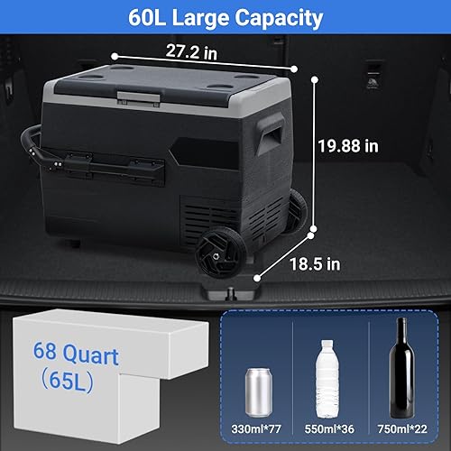 Miniatura 6 de Smad Refrigerador de automóvil de 68 cuartos (65L) 12/24 DC Refreigerador portátil de 2 vías con apertura de tapa de 2 vías, refrigerador para