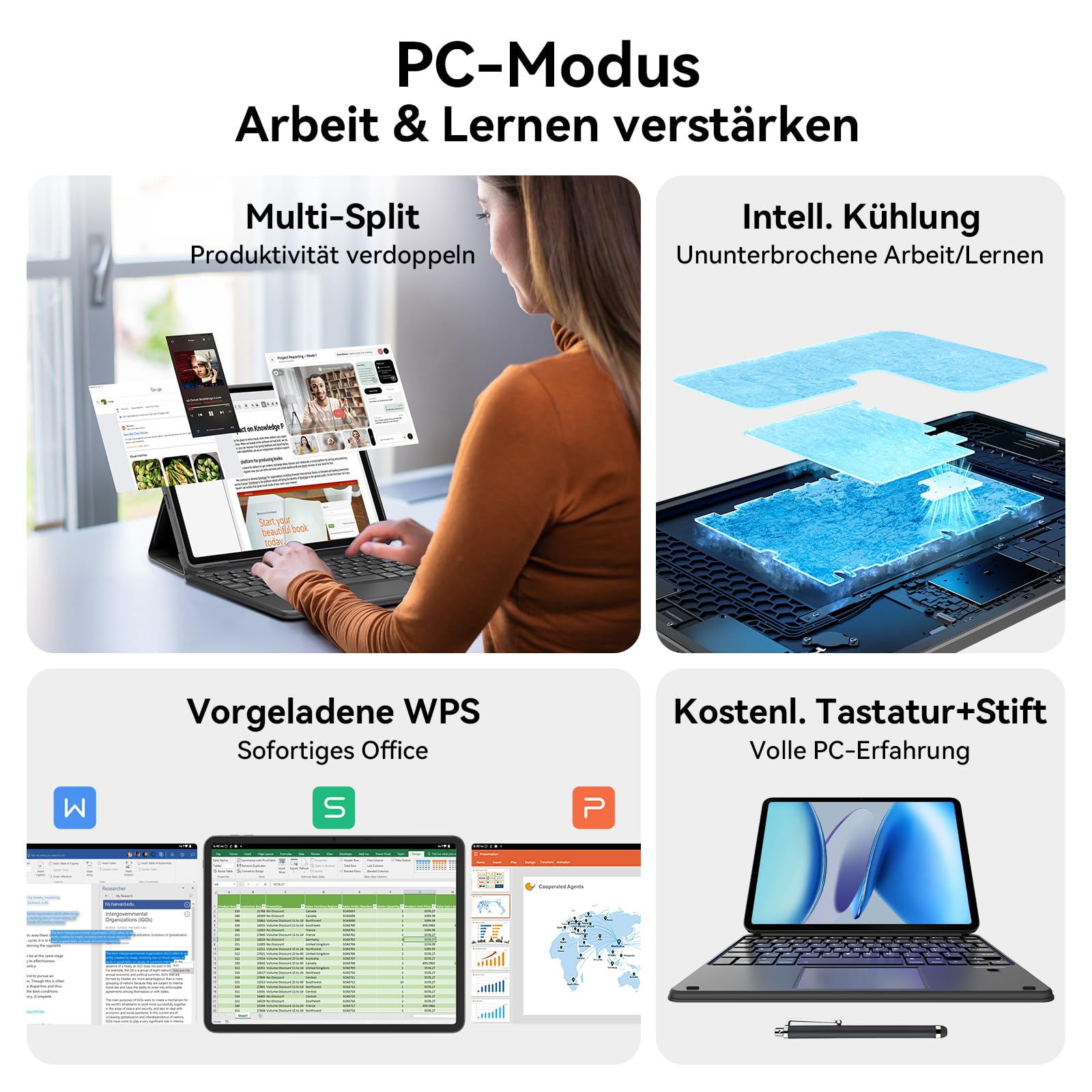 Blackview Link 8 Tablet 13 Zoll,Tablet mit Tastatur und Stift,90Hz Gaming Android 15 Tablets,18GB RAM+256GB ROM,MediaTek G100 Gemini AI/PC Modus/2K+ FHD/8400mAh/Widevine L1/Face ID/16MP+13MP/GPS