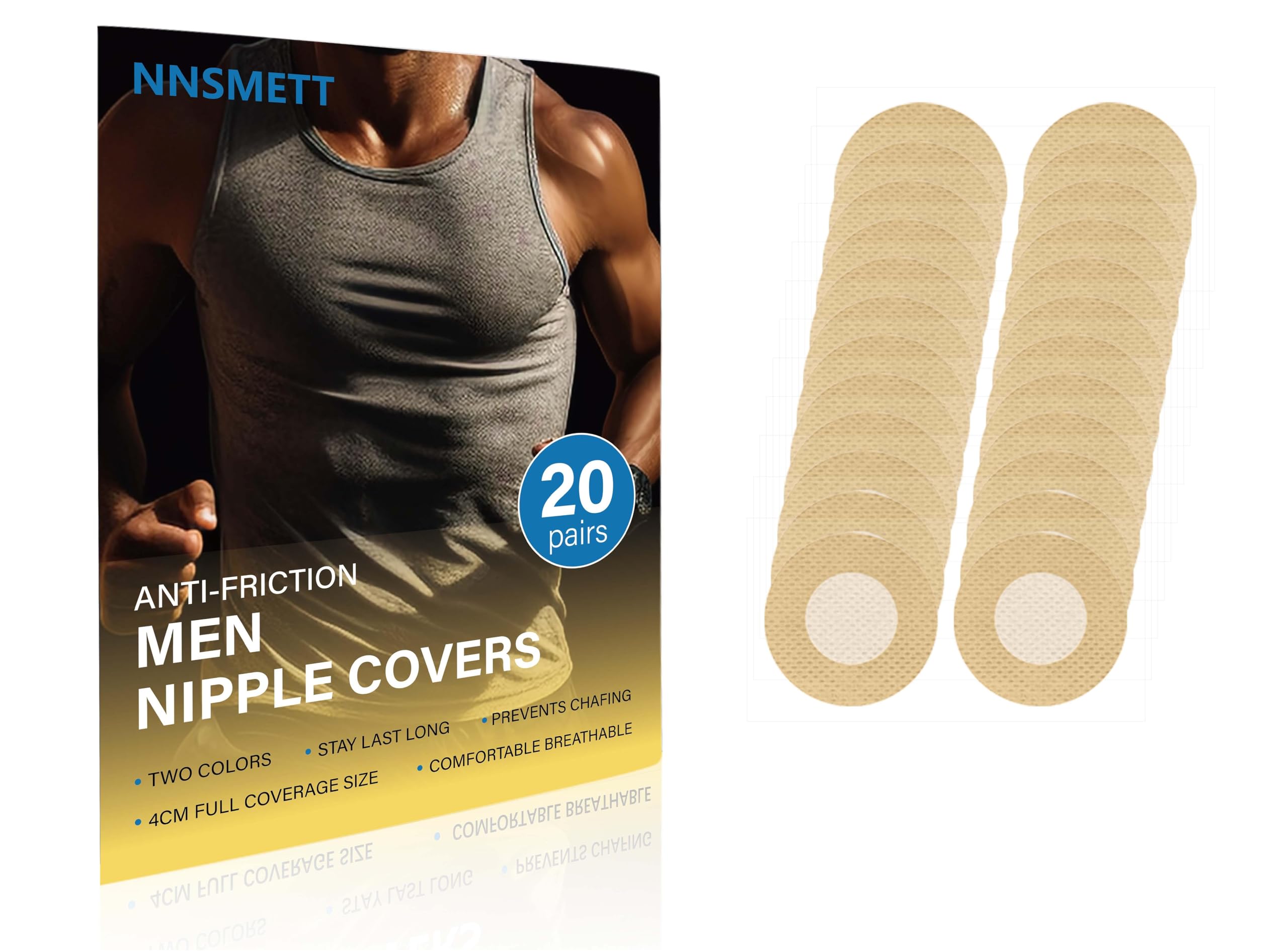 NNSMETT Nipple Covers Men,40Pcs (20 Pairs) Anti-Chafing Nipple Covers for Men, No-Show Mens Nipple Guard Tape for Running, Sports, and Daily Wear Almond