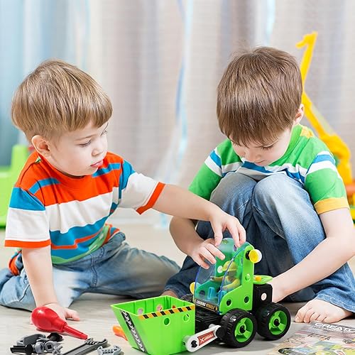 Miniatura 6 de VENSEEN Camión de construcción para niños y niñas de 3, 4 y 5 años, juguetes de construcción desmontables con llave y destornillador, regalo