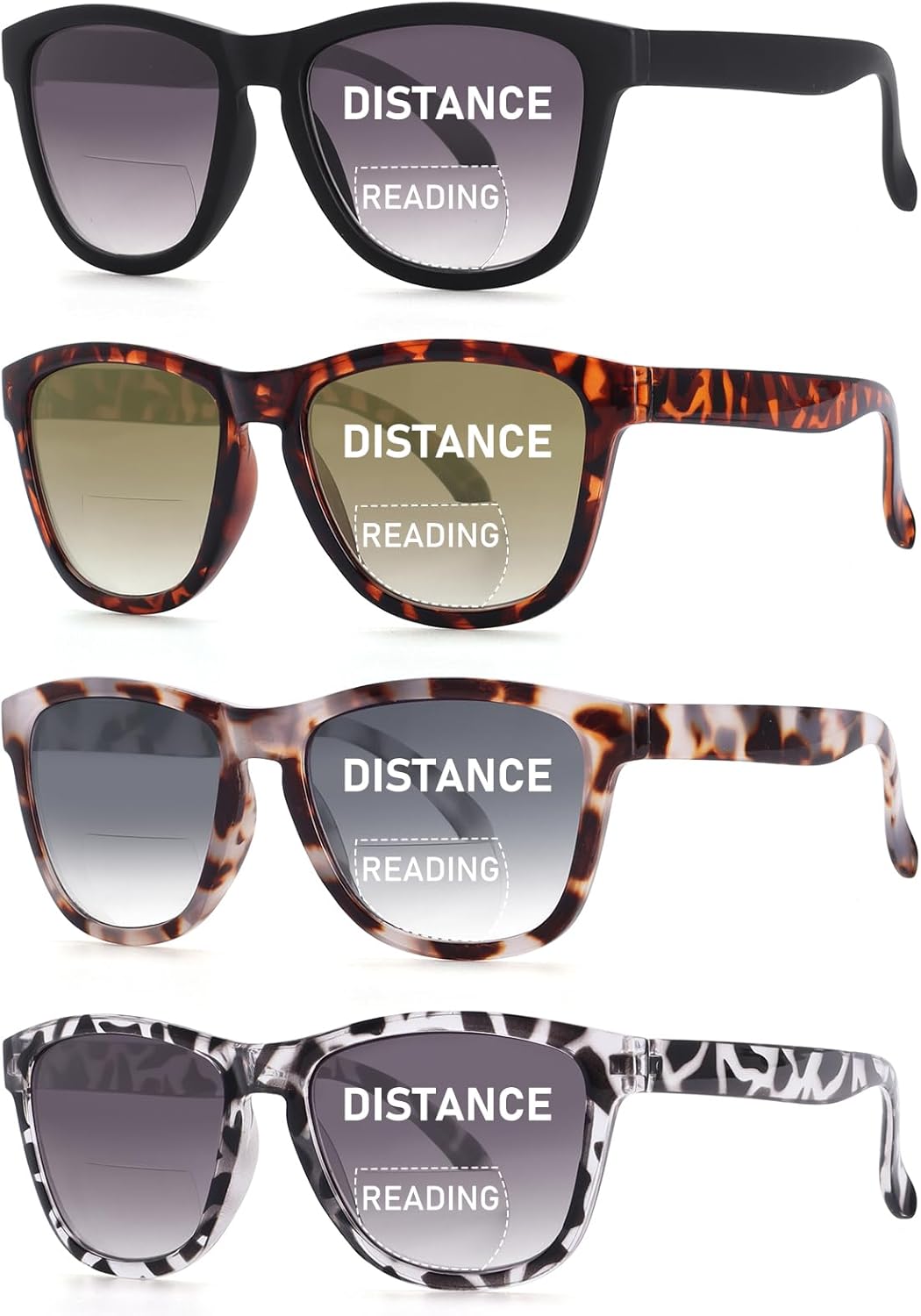 Bifocal Reading Sunglasses for Women Men 4 Pack Fashion Sun Readers UV400 Protection Outdoor Reading Glasses 4 Pack Colors 2.25 x