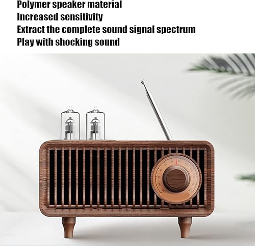 Miniatura 4 de Altavoz estéreo inalámbrico de madera retro con tubo de vacío y luces ambientales LED, tarjeta de memoria, disco U, altavoz de radio vintage AUX