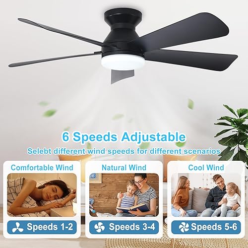 Miniatura 5 de Depuley Ventilador de Techo Moderno con Luz: Ventiladores Pequeños de 42 Pulgadas Negros para Dormitorio Interior Exterior - Ventiladores de Techo