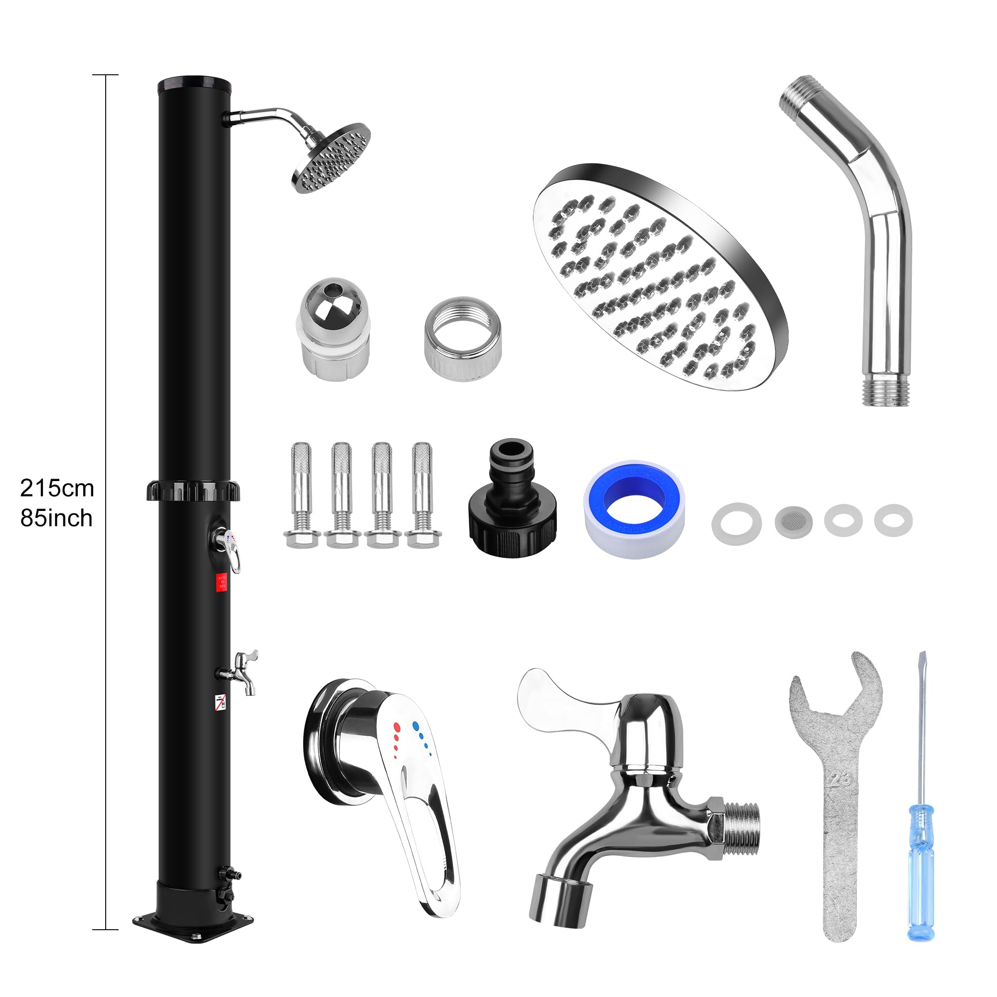 Douche Solaire 40L - Douche de Jardin Solaire Chaude avec Robinet et Pommeau de Douche à Effet Pluie, Température Réglable Jusqu'à 60°C, Douche Solaire Exterieure Idéal pour Piscine Plage Jardin