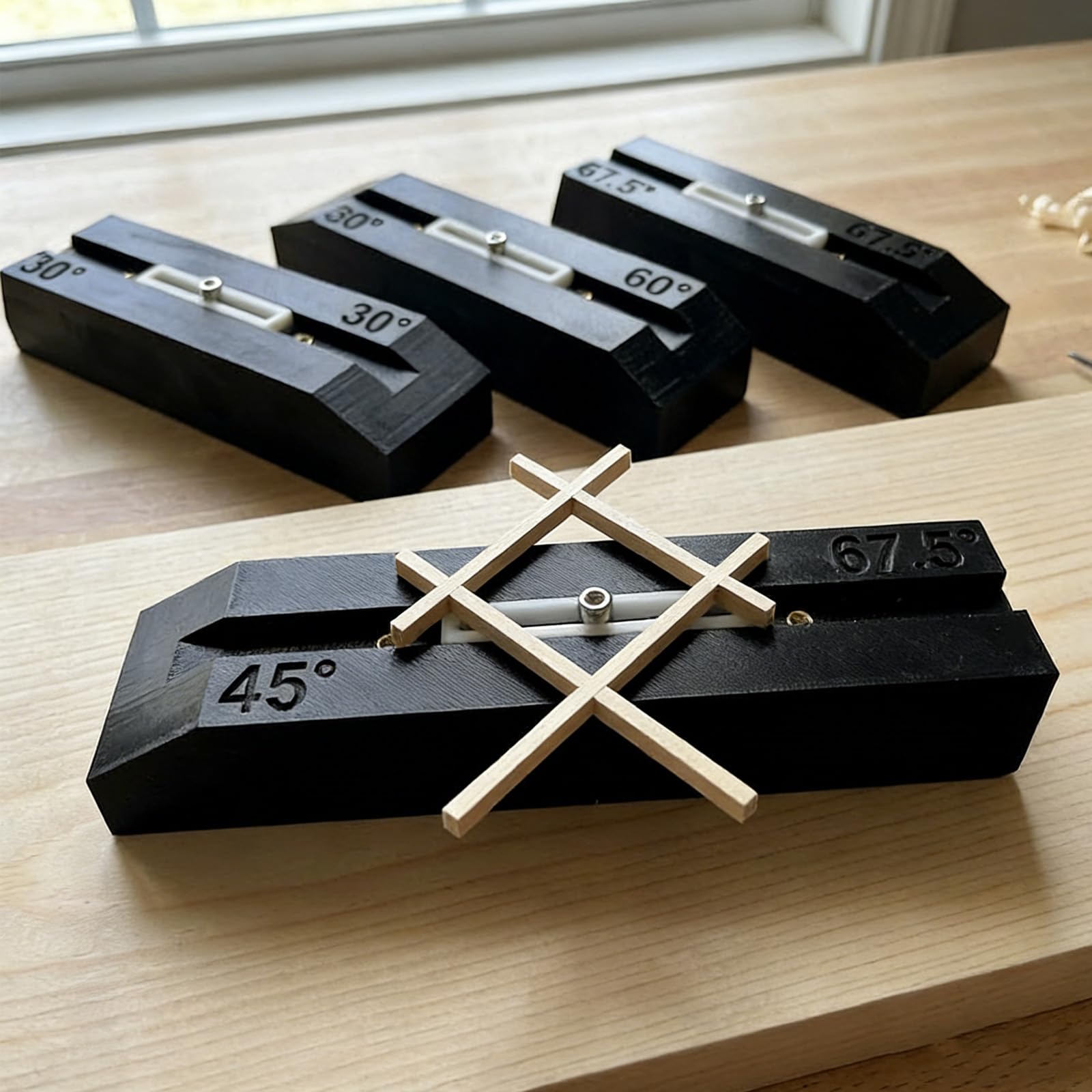 4-Piece Japanese Kumiko Joinery Jig & Clamp Set with Angled Guides