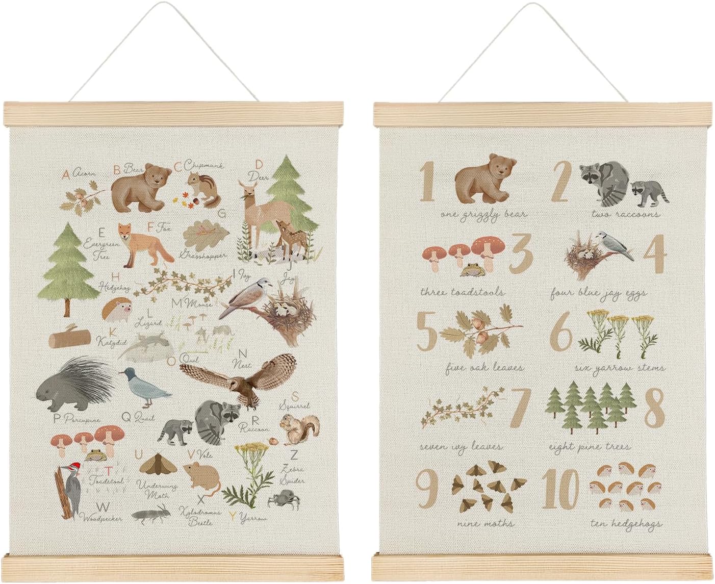 Qvapt Animals Nursery Animal Wood Poster Hanger 16×24,Wild Animal Alphabet Poster Hanger Frame,ABC Canvas Wall Art,Wild Animal Nursery Decor,Set Of 2