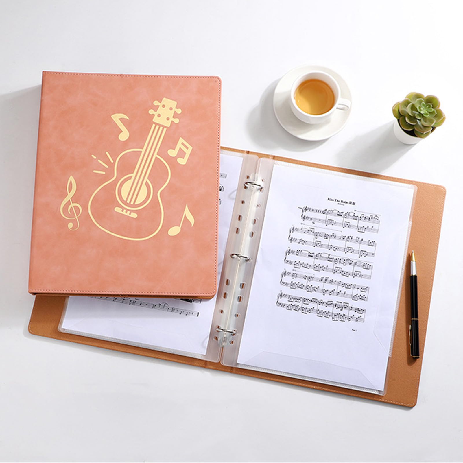Carpeta de música tamaño A4, 20 fundas de piel sintética, soporte para partituras de piano y guitarra, coro