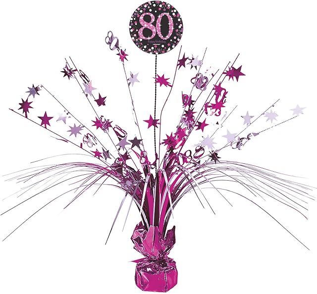 Amscan 10133403 80th Birthday Glittery Pink Spray Centrepiece-45cm-1 Pc
