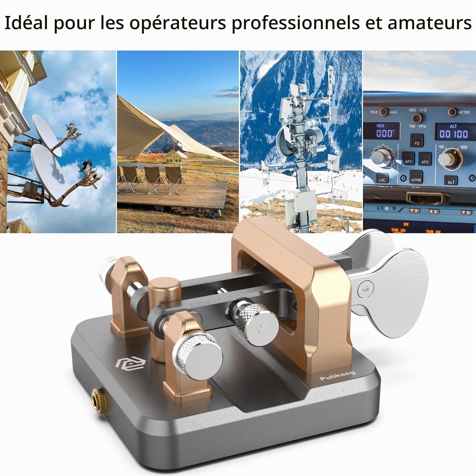Putikeeg CW Clé Morse ,clé télégraphique CW Keyers ,télégraphe clé,clé morse,Pagaie double clé morse,Transmetteur de code Morse,manipulateur morse (gris-or)