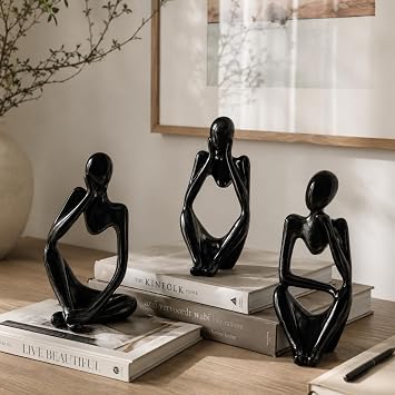 Thinker Statue Set of 3, Black Abstract Resin Figurine for Home Decor Shelf