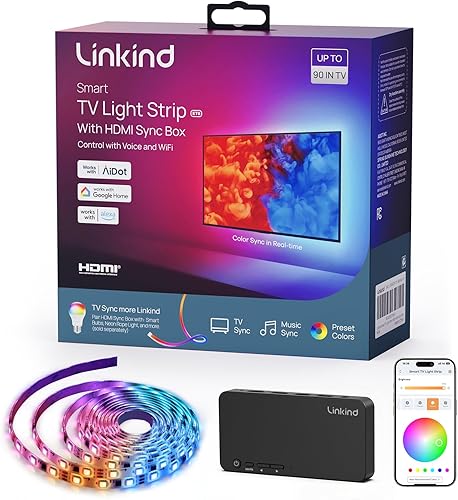 Linkind Sincronización de retroiluminación de TV a pantalla, caja de sincronización HDMI con tecnología AI LumiSync, compatible con 4K 60Hz,
