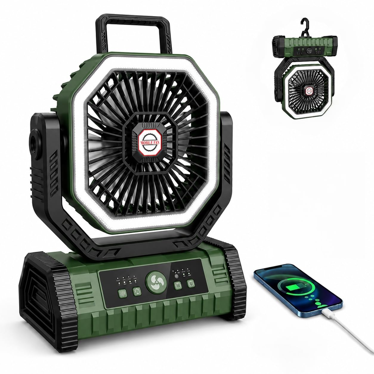 Vxoyo Portable Camping Fan 20000mAh With Light, 4 Speeds Tent fan with Remote & Hook, 8H Timer, Auto Oscillation Mode, Rechargeable Desk Fan with Led Light For Outdoor, Tent, Fishing, Office — image 1