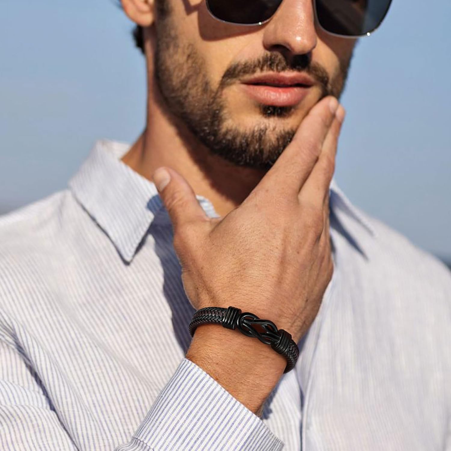 RANKEEF 𝐆𝐢𝐟𝐭𝐬 𝐟𝐨𝐫 𝐌𝐞𝐧 𝐊𝐧𝐨𝐭 𝐁𝐫𝐚𝐜𝐞𝐥𝐞𝐭 Christmas Gift Birthday Gift for Dad Man Son Husband Mens Leather Bracelet Mens Christmas Gifts - Image 3