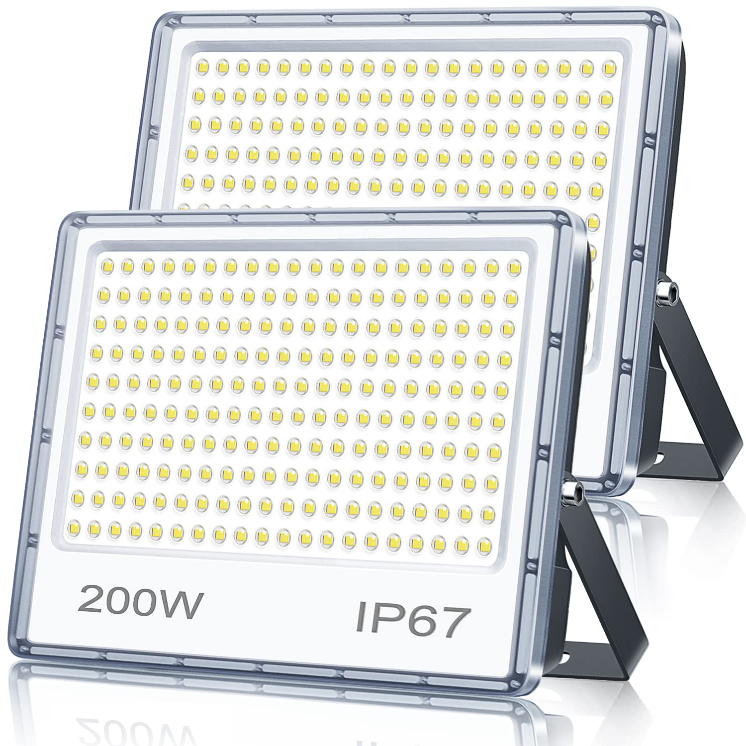 TASINUO 200W LED Floodlight Outdoor 2 Pack, IP67 Waterproof Outside Security Lights, 20000LM 7000K Cool White LED Floods Light Outdoor LED Spotlight for Garden, Garage, Warehouse, Workshop, Factory