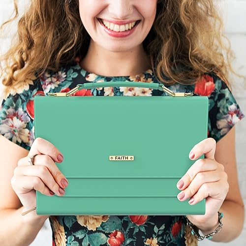 Miniatura 6 de Funda para la Biblia DEHITE para mujer Bolso para llevar la Biblia Ranuras para bolígrafos Bolsillo con cremallera Correa para el hombro Cuero