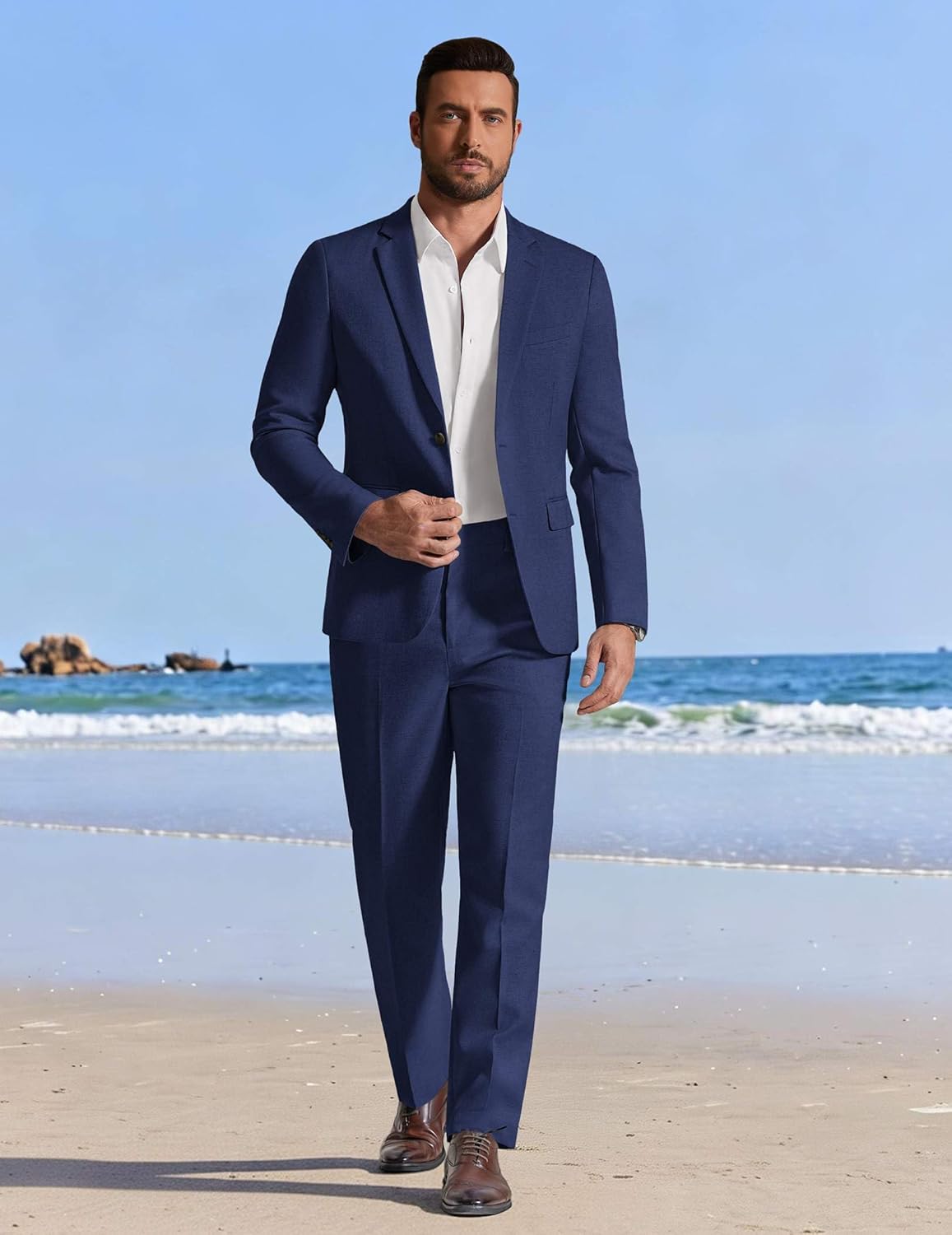 COOFANDY Men's Linen Suits 2 Piece Regular Fit Suits Set Casual Lightweight Blazer Jacket and Pants for Summer Wedding