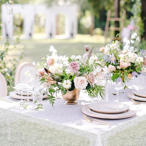 Miniatura 4 de Paquete de 6 manteles de encaje de plástico, manteles de plástico blanco desechables para fiestas, 54 x 108 pulgadas, impermeable, rectangular, de