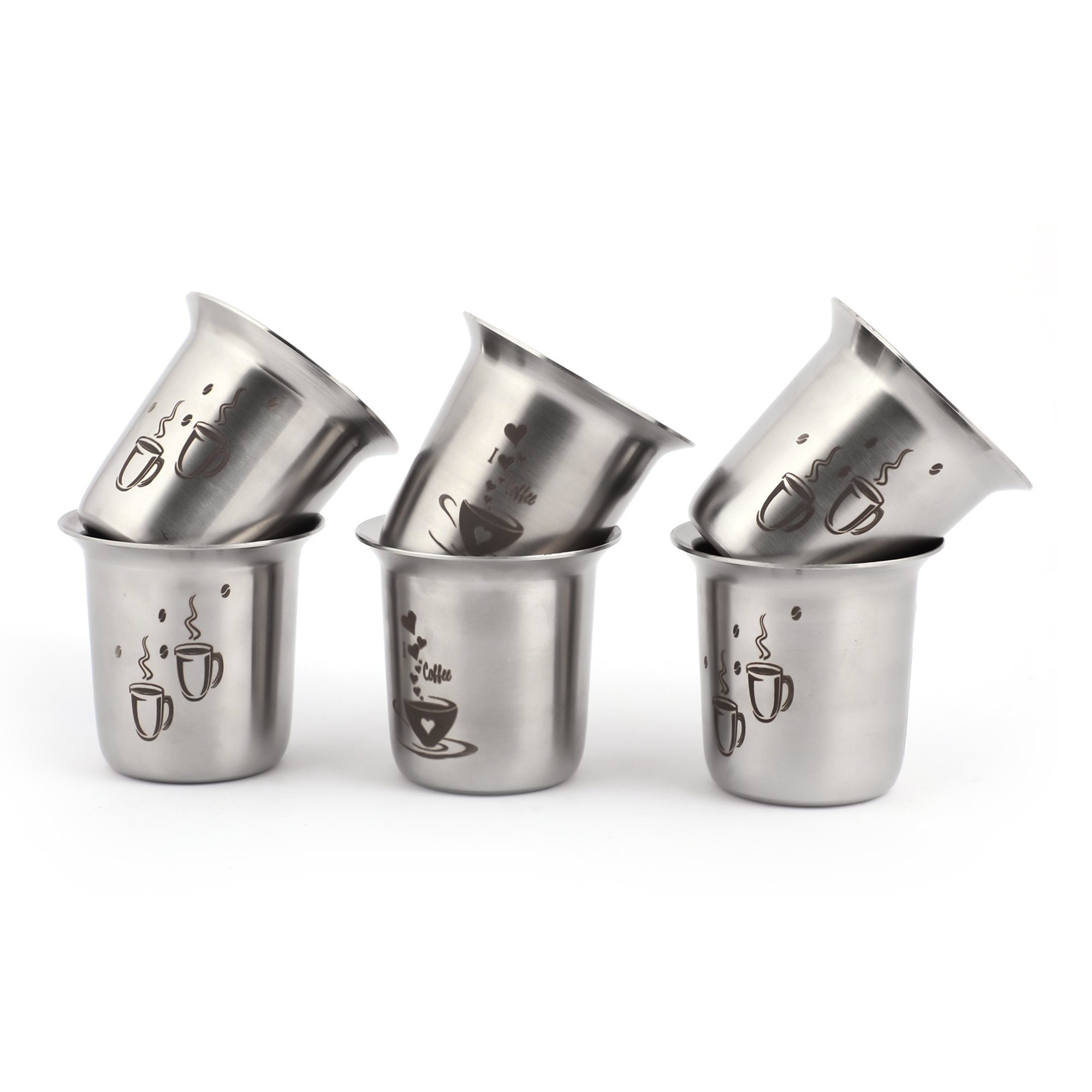 coconut Stainless Steel - Mini Tea/Coffee Glass | for Home, Office & Restaurant South Indian Style Drinkware, Ideal for Serving Tea, Coffee & Juice Pack of 6 (Capacity -100ML Each)