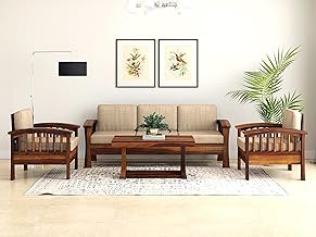 VeLivings Solid Sheesham Wood 5 Seater Sofa Set for Living Room | Wooden Five Seater Sofa Set for Office & Home Lounge | 3+1+1 Seater Sofa Set (Honey Finish)