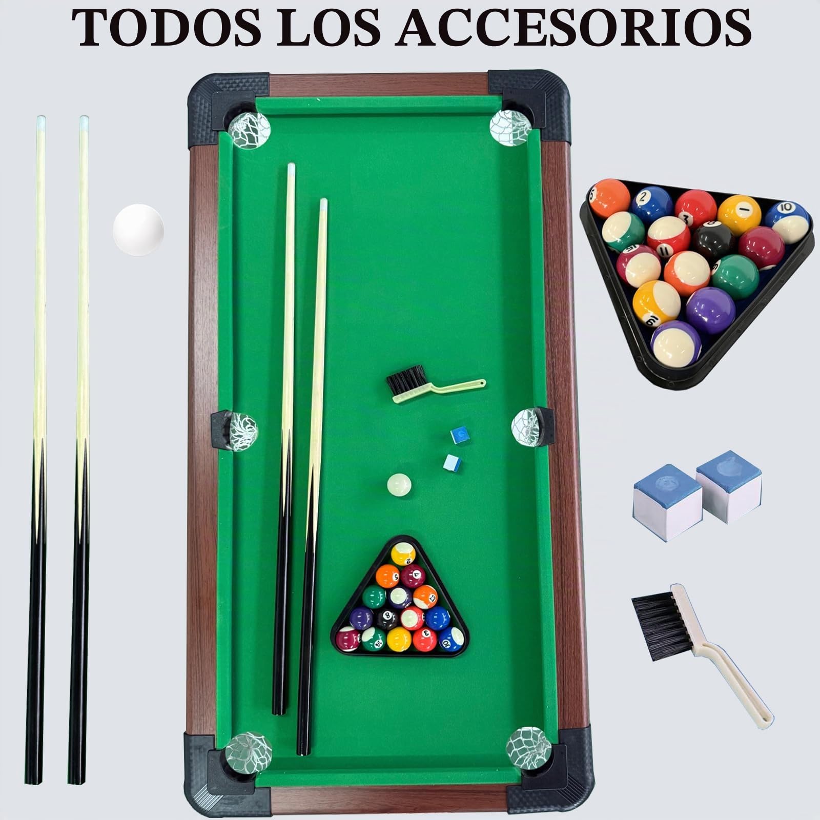 Mesa de Pool de 4 Pies, Mesa de Billar de Madera con 16 Bolas, 2 Tacos, 2 Tizas, Triángulo y Cepillo, Juego de Mesa de Snooker para Niños y Adultos