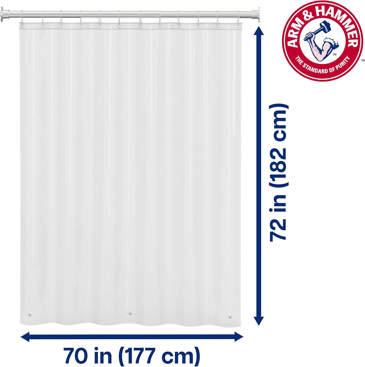 Arm & Hammer Waterproof Quick Drying Shower Liner, Lightweight Design, 70 x 72, Clear