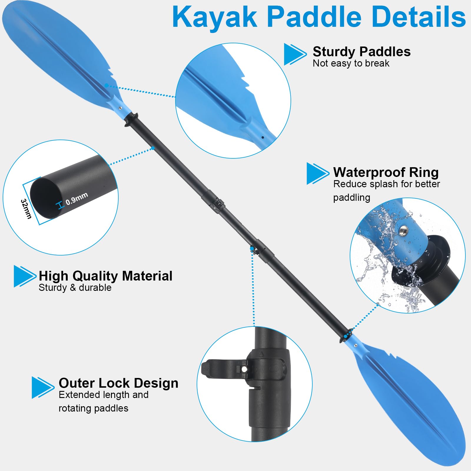 Kajak-Paddel, Kanu-Paddel, Boot, Ruder, Teleskop, mit Kajak-Paddel, Leine, Metallstange, Komfortgriffe, Blau
