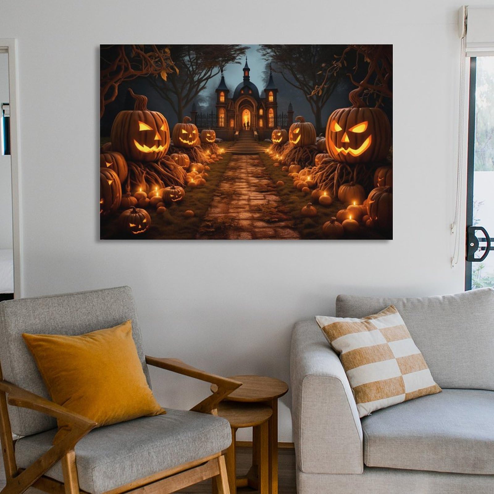 Quadro Halloween Con Cornice - Stampa Gotica Con Zucca Intagliata - 29x38 Cm Vintage - 3