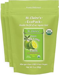 St. Claire’s Organic Key Lime Tart Candies – 3-Pack EcoPack, 3 oz Each | Certified Organic, Vegan, Gluten-Free, Allergen-Free, Non-GMO, Low Calorie, Plant-Based | Made in USA