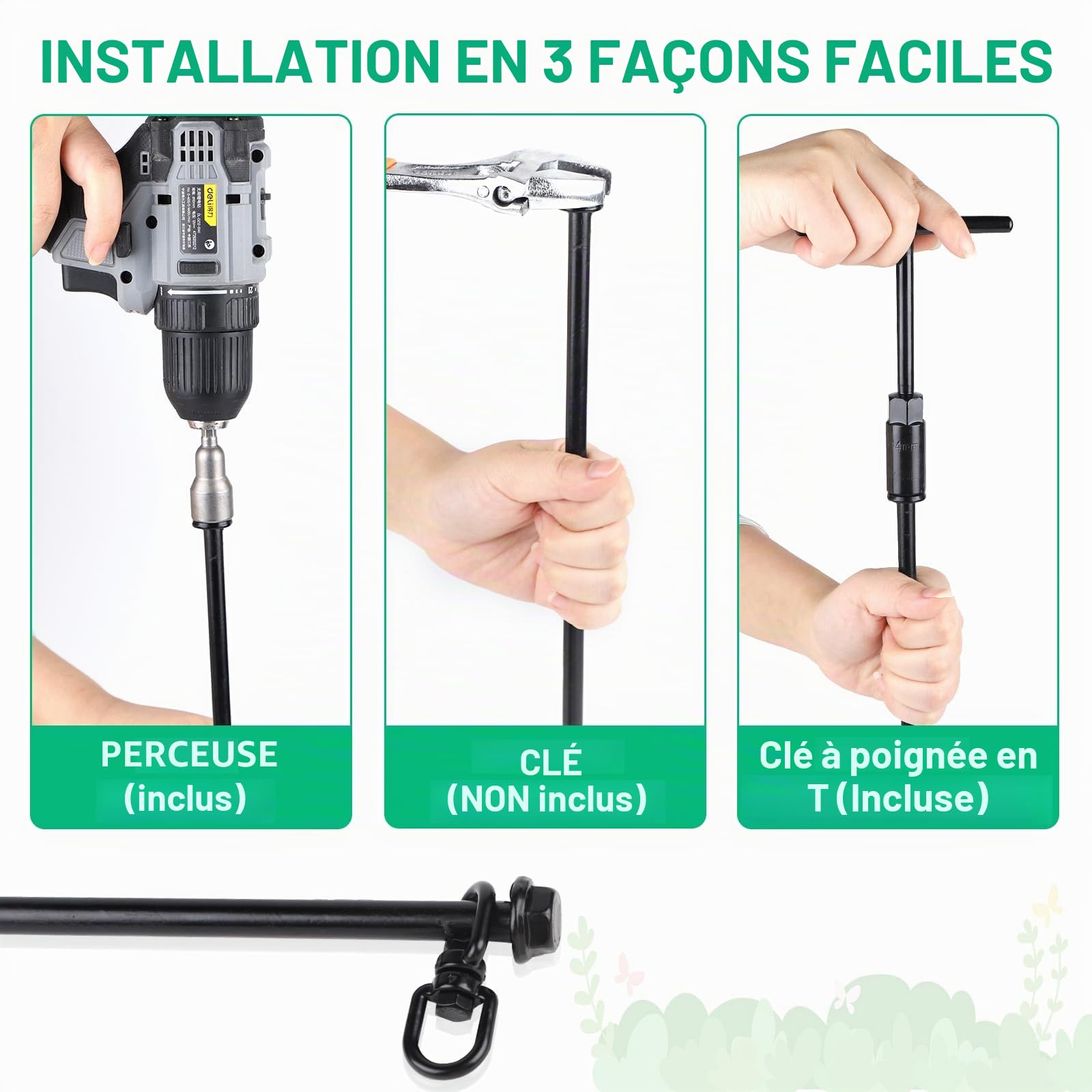 SWAWIS 8 Pièces Ancrage au Sol Piquet de Fixation Acier Trampoline Tente | Ancrage au sol en acier pour trampoline, tentes, auvents, abris et abri de jardin, sardines de fixation, maintien sûr au sol