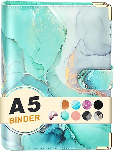 Miniatura 53 de Carpeta A5 recargable de piel sintética con 6 anillas, cubierta para cuaderno pequeño para papel de relleno A5, cubierta de planificador personal