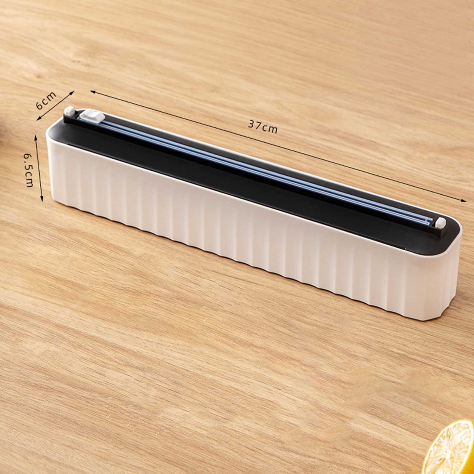 Dispensador de film transparente, dispensador de alimentos, dispensador de film transparente con cortador para cajón de cocina, se puede colgar y se adapta fácilmente al corte del cajón (negro)