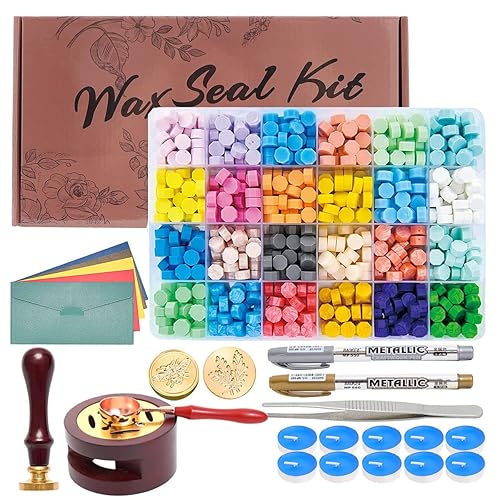 Miniatura 1 de Kit de sellos de cera - Kit de sellos de 624 piezas con 24 colores, cuchara, 10 velas de té, calentador, bolígrafo