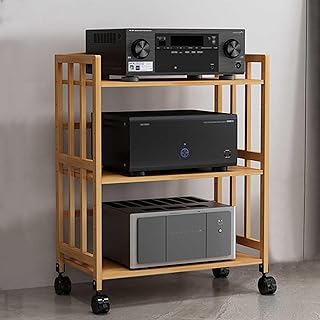 3 Tier AV Media Stand with Storage Shelves Corner Audio Visual Shelving Stereo Cabinet for Stereo Racks and Stands Media Audio Tower Cabinet (70cm/27.6in)