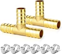 Vista 1 de GASHER 2 piezas de púas de manguera de latón en T, accesorio de manguera de 3 vías (púa de manguera de 1,27 cm x 1,27 cm x 1,27 cm) con 6