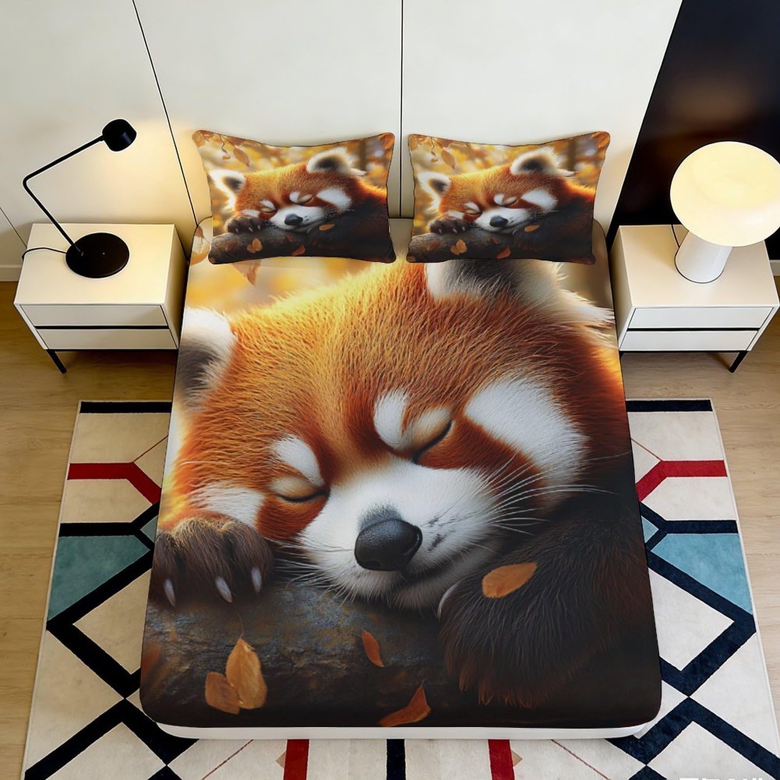 3D Printed Red Panda Fitted Sheet Microfiber Soft Breathable Sleeping Animal Bed Cover for Bedroom Dormitory Guest Room Mattress Protection Decor 160x200x25cm