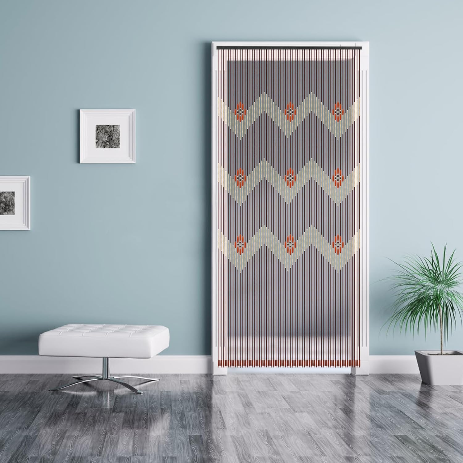 LOYALHEARTDY Wood Beaded Curtain for Doorway Room Divider 60 Lines Blinds Door Curtain Window Decor Ripple Pattern Wall Hanging Curtains Brown Door Decor Curtains 35.43 * 76.77in