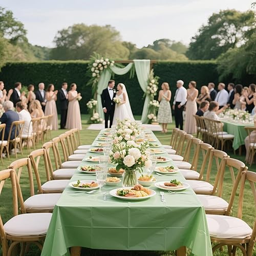 Miniatura 4 de Paquete de 4 manteles de plástico verde salvia, manteles rectangulares desechables de 54 x 108 pulgadas, impermeables, para novia, boda, fiesta de