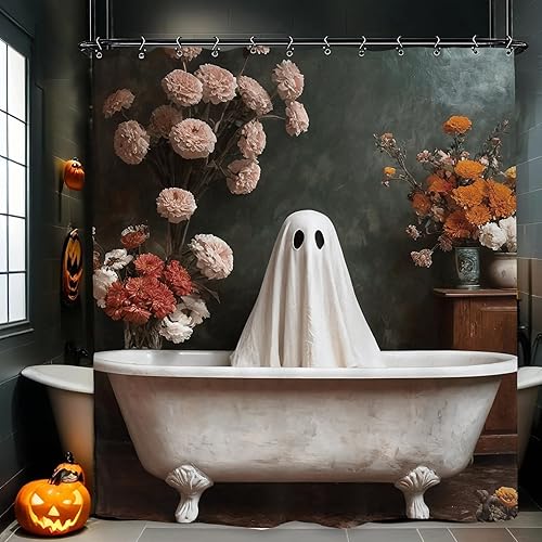 Miniatura 6 de Yookeb Cortina de ducha divertida de Halloween con fantasma, 60 pulgadas de ancho por 71 pulgadas de alto, espeluznante, espeluznante, hilarante,