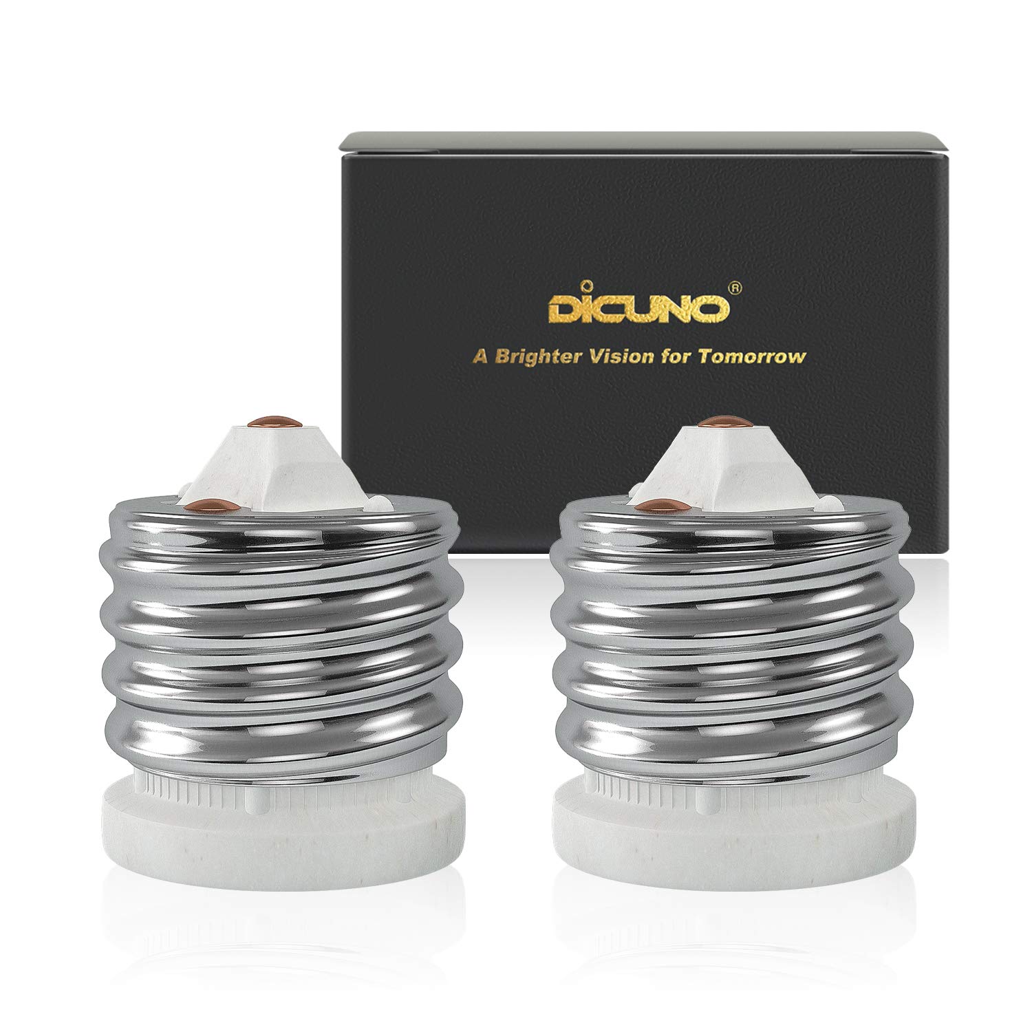 DiCUNO E39 to E26 Socket Converter, Ceramic Mogul E39 to Standard Medium E26 Light Bulb Adapter, Maximum 660W and 200℃ Heat-Resistant, UL-Listed Mogul Base Adapter, Porcelain Socket Reducer, 2-Pack