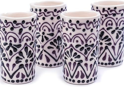 Miniatura 29 de Juego de 4 vasos de chupito Talavera auténticos mexicanos para tequila - Pintados a mano - 2 Oz (Flores naranjas)