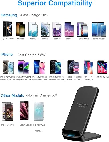 Miniatura 2 de Cargador inalámbrico - Soporte de carga inalámbrico certificado NANAMI Qi con cargador USB C de 30 W, cargador de pared PD3.0 de carga rápida para