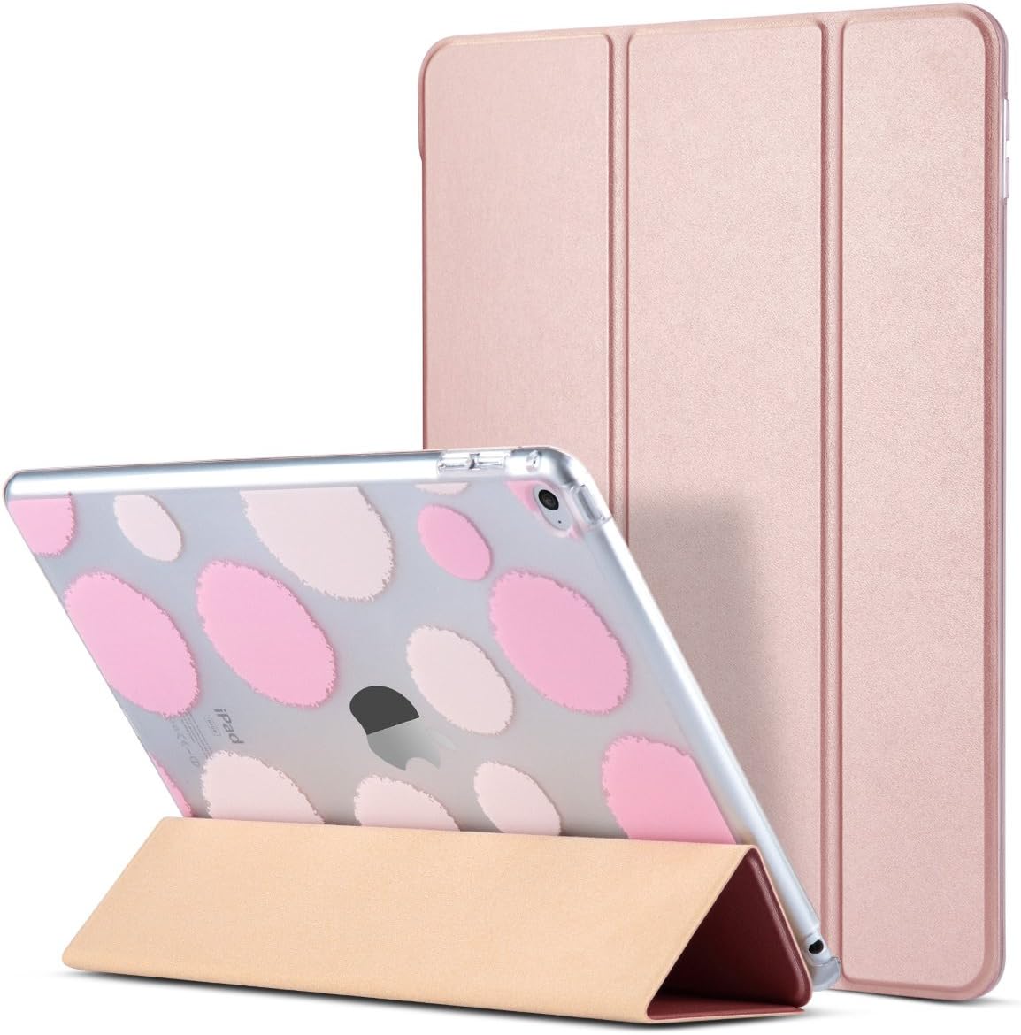 ULAK iPad Air 2 Case, Polka Dot Folio Slim Fit Smart Cover Case Colorful Clear Back Cover with Trifold Stand and Magnetic Auto Wake/Sleep Function for iPad Air 2 (Rose Gold)