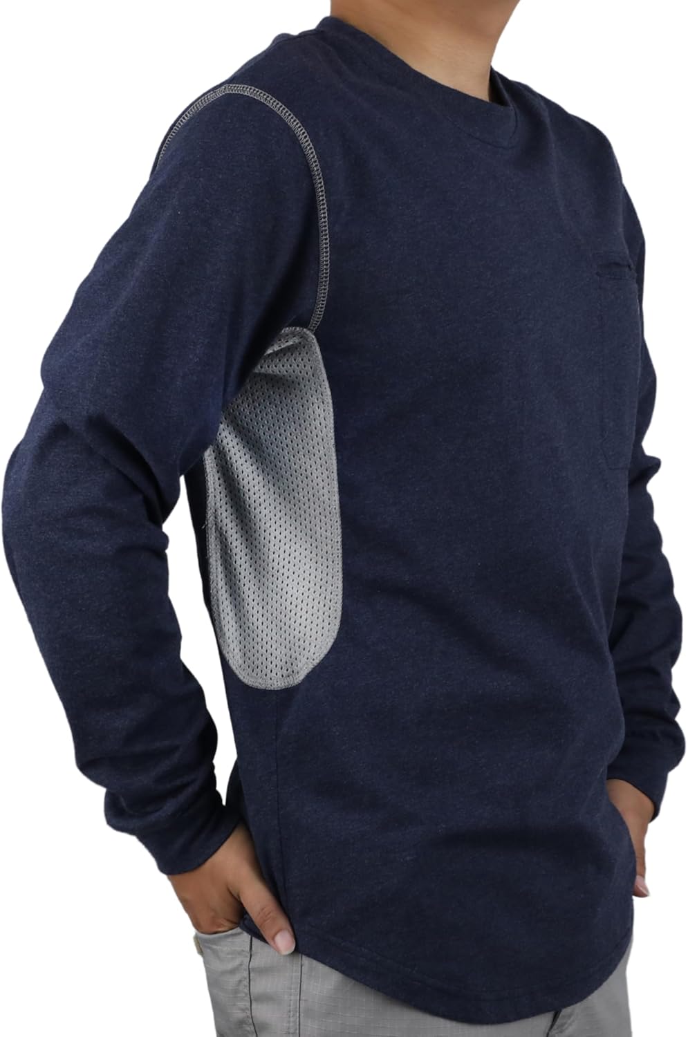 BOCOMAL FR Shirts for Summer Breathable Vented Design 6oz Heather Jersey Flame Resistant Long Sleeve Crew T Shirt